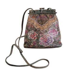 Artist Jane Yoo Hand Painted Leather Floral Butterfly Crossbody Shoulder Handbag